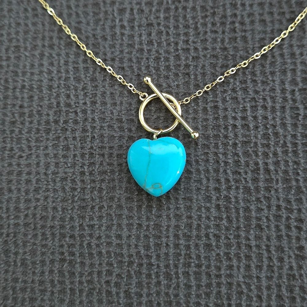 Blue Jade Heart🩵 Pendant Toggle Necklace - NWT